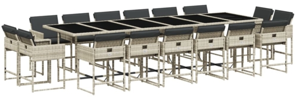 vidaXL 17-tlg. Garten-Essgruppe mit Kissen Hellgrau Poly Rattan 3211427