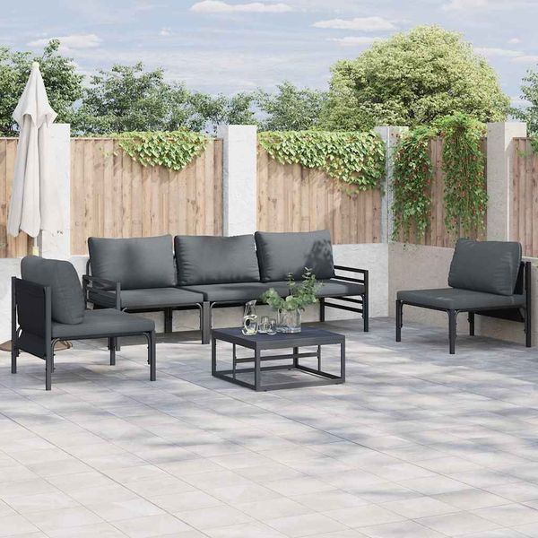 vidaXL Gartensofa-set mit Kissen 5 pcs Schwarz Stahl 3378974
