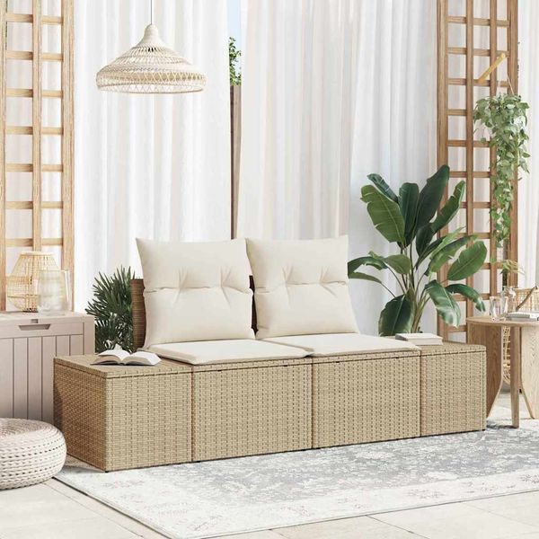 vidaXL Gartensofa mit Kissen Beige 184 x 62 x 69 cm Poly-Rattan 42006796