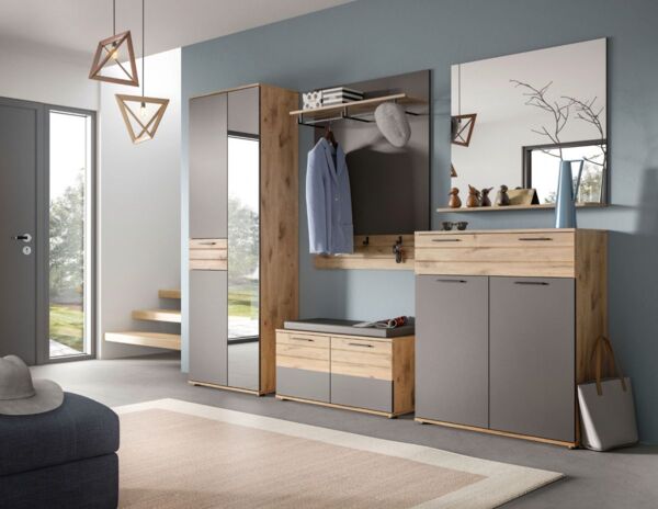 Garderobe Set 5-tlg. Tomaso in Eiche und grau 280 cm Bild 5