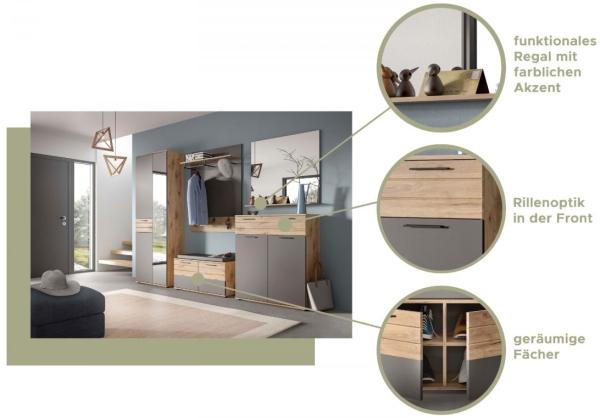 Garderobe Set 5-tlg. Tomaso in Eiche und grau 280 cm Bild 3