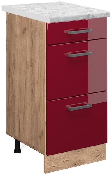 Küchenunterschrank R-Line Rot Hochglanz 40 cm AP Marmor Vicco