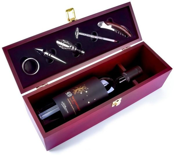 Goods+Gadgets Weinkiste GOODS+GADGETS Sommelier Weinset Geschenk Set–6-teiliges Wein Zubehör (Holzbox für eine Weinflasche, Weingeschenk Set mit Zubehör), 6-teilig