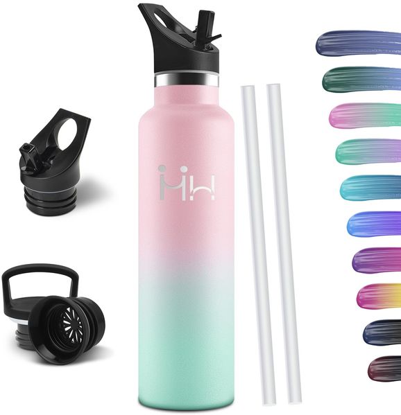 HoneyHolly Trinkflasche 1L, BPA-Frei, Trinkflasche Edelstahl, Thermosflasche, Auslaufsichere Isolierflasche Doppelwandig, Wasserflasche, Thermoskanne, mit Strohhalm, Trinkflaschen Kohlensäure Geeignet