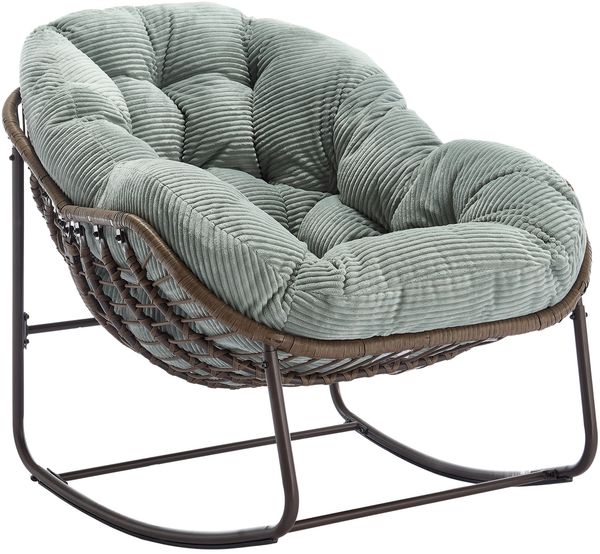LVHOM Schaukelstuhl mit gepolstertem Kissen, Rattanstuhl mit Stahlrahmen, Lounge Sessel, Schaukelsessel, 1 St, für Balkon/Garten/Wohnzimmer/Schlafzimmer Bild 2