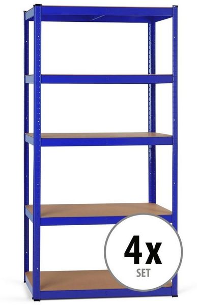 Stagecaptain Schwerlastregal Lagerregal - 5 variabel montierbare Böden - auch als Werkbank umbaubar, 4er Spar-Set 4-tlg, Tragkraft pro Boden: 175 kg, gesamt 875 kg
