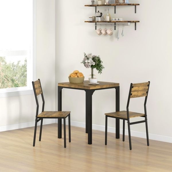 Esstischgruppe H 76 x T 60 x B 60 cm im Landhausstil aus MDF und Metall mit 2 Stühlen