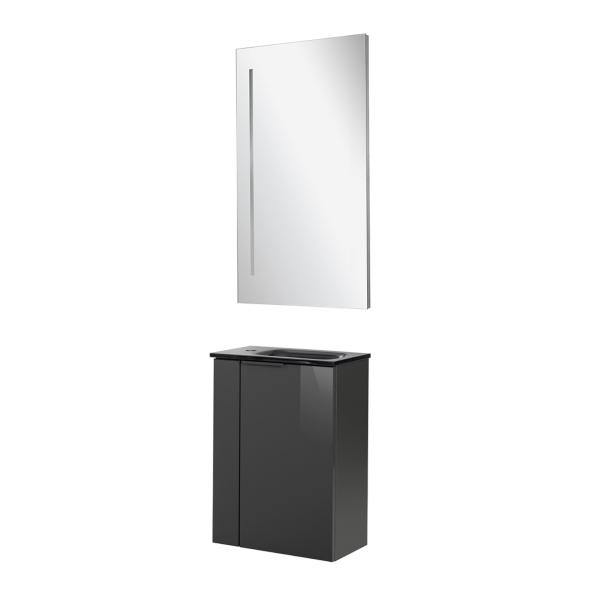 Fackelmann SBC LUNA Gäste WC Set 3-teilig 45 cm, Anthrazit, Glas Anthrazit, LED-Spiegel