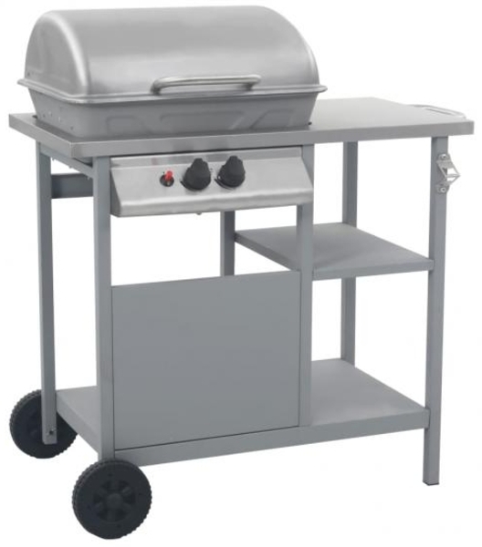 vidaXL Gasgrill, mit Beistelltisch auf 3 Ebenen, Stahl Silbern, 92 x 53 x 96 cm
