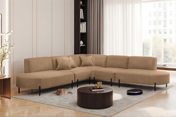 Ecksofa Designersofa VALENCIA Stoff Noel Braun Universal