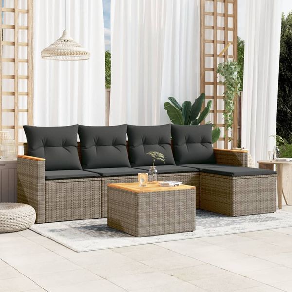 vidaXL 6-tlg. Garten-Sofagarnitur mit Kissen Grau Poly Rattan 3225927
