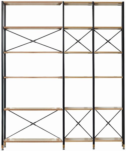 Regal-Set 30 x 170 x 210 cm Metall MDF mit Akazie-Dekor Schwarz Natur