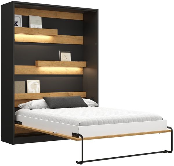 QMM TraumMöbel Schrankbett Wandbett modern vertikal GN 160x200 mit LED weiß congo eiche (Möbelstück, 1-St, Schrankbett vertikal 160x200) vertikal klappbar