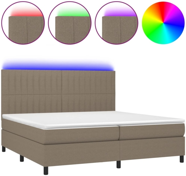 Boxspringbett mit Matratze & LED Stoff Taupe 200x200 cm, Härtegrad: H2 [3135065]