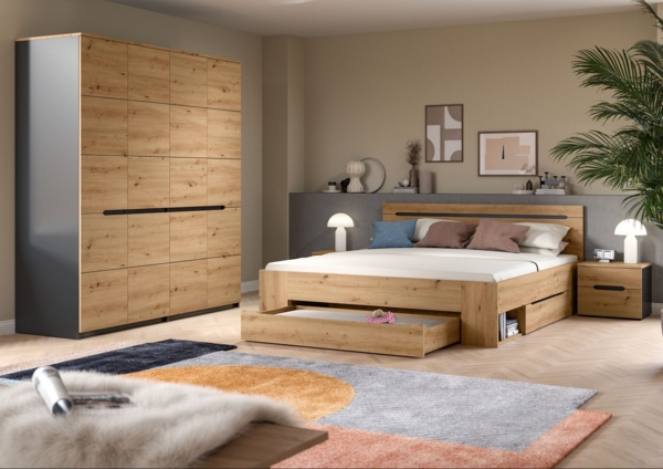 Home affaire Schlafzimmer-Set REHAT, 4-teilig, best. aus: Bett, Kleiderschrank & 2x Nachtkommode, (4-tlg, TOPSELLER!, für Matratzengröße 140x200 cm, viel Stauraum), Rehat, Schlafzimmerset, Bett 180x200 cm, Nachttisch, Kleiderschrank Bild 3