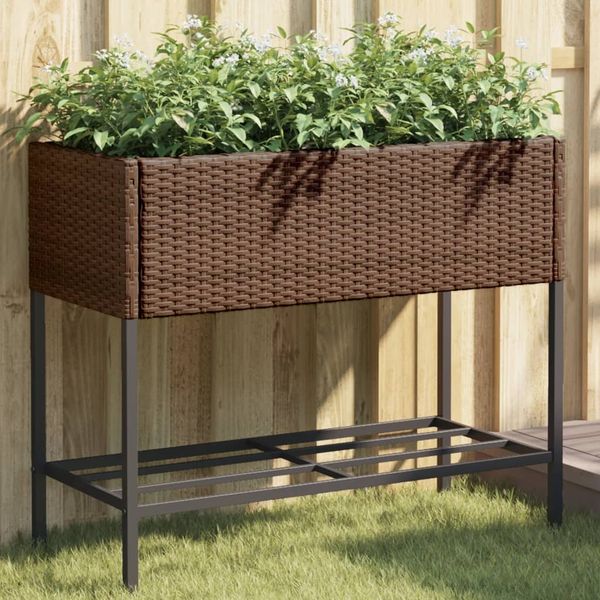 vidaXL Hochbeete mit Ablage 2 Stk. Braun 90x40x75 cm Poly Rattan 3210508