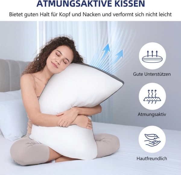 Wellos Kopfkissen Kissen 80x80 oder 40x80, Mikrofaser Kopfkissen, Füllung: 100% Polyester, Rückenschläfer, Seitenschläfer, Bauchschläfer, Set, 2-tlg, belüftetes Netzwerk Bild 3