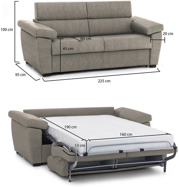Dmora 3-Sitzer Schlafsofa Trino, Schlafsofa fürs Wohnzimmer, gepolstert, abnehmbar, 100 % Made in Italy-Qualität, 225x95 h100 cm, Taube Bild 3
