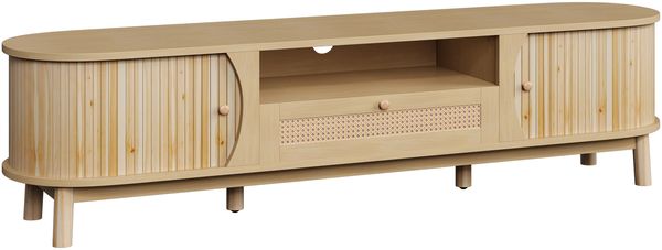 TV-Schrank, MDF mit Rattan-Schubladen & Schiebetüren, 165x37x46 cm, Natur Bild 9