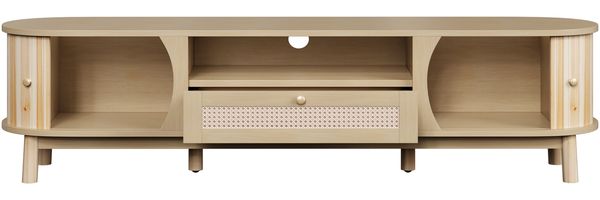 TV-Schrank, MDF mit Rattan-Schubladen & Schiebetüren, 165x37x46 cm, Natur Bild 8
