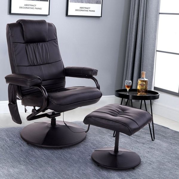 HOMCOM Massagesessel Relaxsessel Fernsehsessel TV Sessel mit Massagefunktion inkl. Hocker Kunstleder Schwarz 77 x 84 x 95 cm