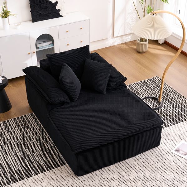Flieks Relaxsessel Einzelsofa, Lesesessel rahmenlos mit breiten Armlehnen & 3 Kissen, Cord, Schwarz