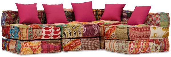 vidaXL 4-Sitzer Modularer Pouf Patchwork Stoff 244981