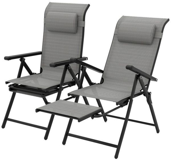 KOMFOTTEU Gartenstuhl (Set, 2 St), Klappstuhl mit ausziehbaren Fußstützen, bis 150kg belastbar