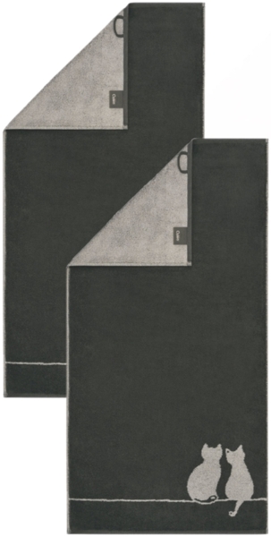 2 Stück Cawö Gästetücher Cute Cats 6263-77 Katzen Anthrazit Grau 30x50