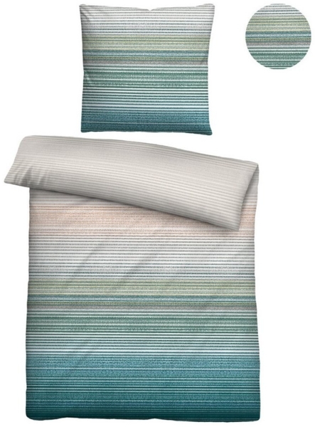 biberna Seersucker Bettwäsche 0025007 QUERSTRICHE, aqua, 1x 155x220 cm + 1x 80x80 cm