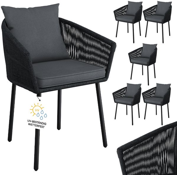 STEELSØN 'Nair' Polyrattan Gartenstuhl, 6er-Set, schwarz, wetterfest & UV-beständig, Balkonstühle bis 160 kg belastbar, Gartensessel inkl. Kissen