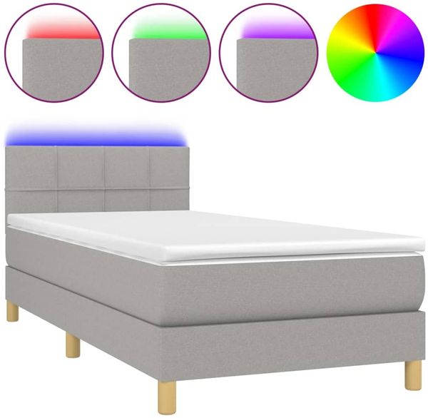 vidaXL Polsterbett mit Matratze & LED Hellgrau 90x200 cm Stoff [3133685] Bild 2