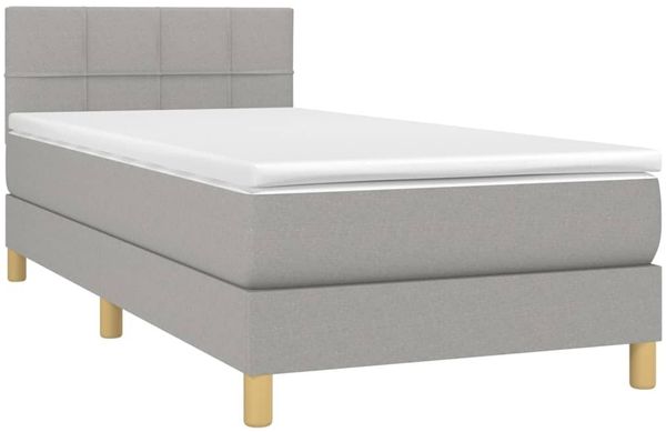 vidaXL Polsterbett mit Matratze & LED Hellgrau 90x200 cm Stoff [3133685] Bild 3
