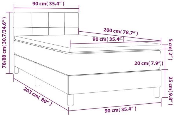 vidaXL Polsterbett mit Matratze & LED Hellgrau 90x200 cm Stoff [3133685] Bild 8