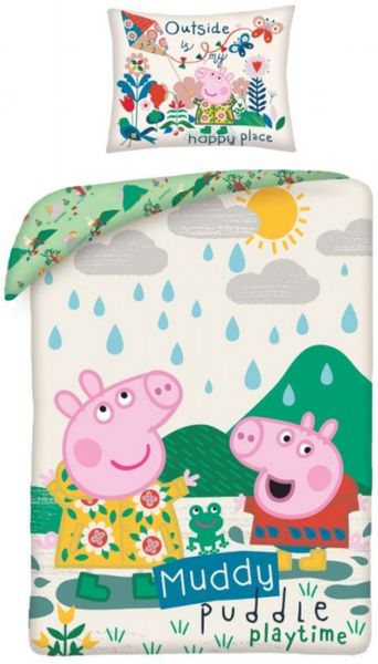 Peppa Pig Bettwäsche Set aus Baumwolle Bettdeckenbezug 140 × 200 cm mit 70 × 90 cm Kissenbezug