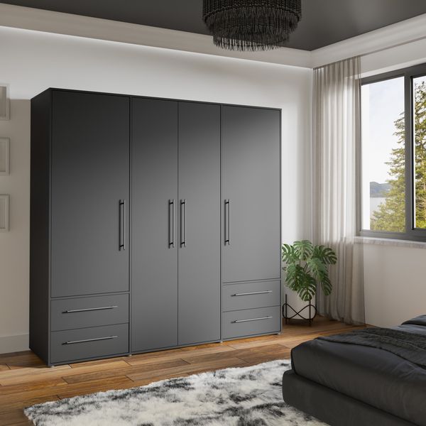 Forte 'MOKKARO' Kleiderschrank, Schwarz, 206 x 200 x 60 cm