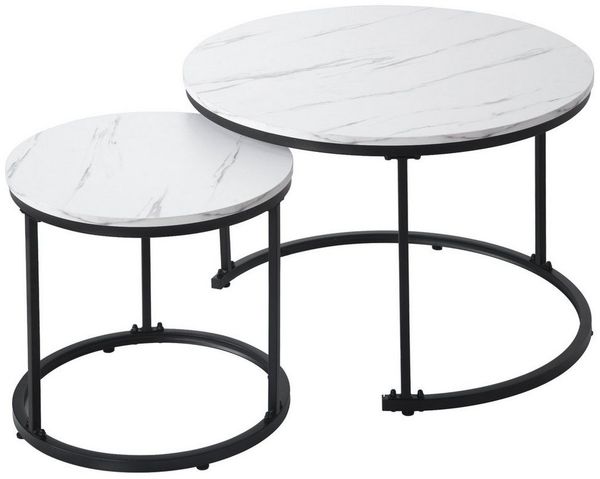 JOIVI Couchtisch 2er-Couchtisch aus MDF & Stahlrahmen (2-tlg Beistelltisch in vintage Optik, Runde Sofatisch für Wohnzimmer, Schlafzimmer, Vintage-Braun& Schwarz)