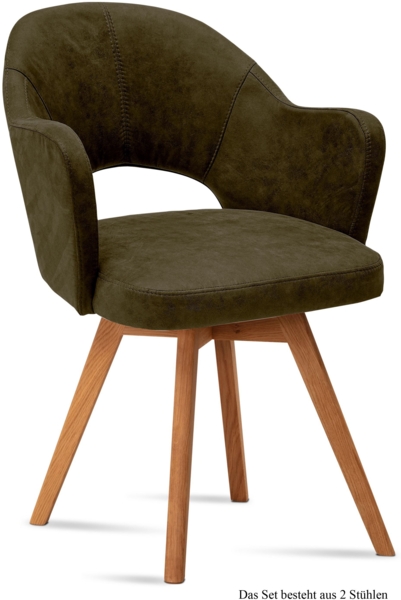 Armlehnstuhl (2er-Set) Dolly 59x87x61 Eiche geölt/Khaki