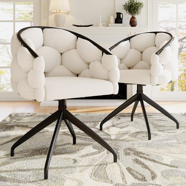Esszimmerstuhl 2er-Set, Samt mit 360°-Drehfunktion, 45x44x77,5 cm, Beige