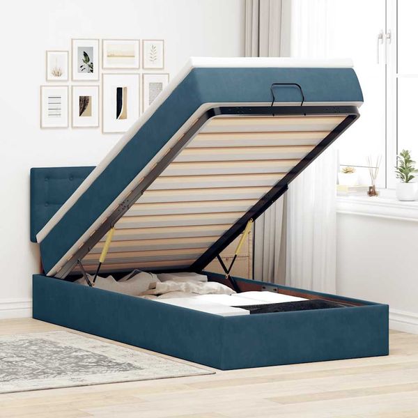 vidaXL Ottoman-Bett mit Matratze Dunkelblau 90x200 cm Samt 3311895