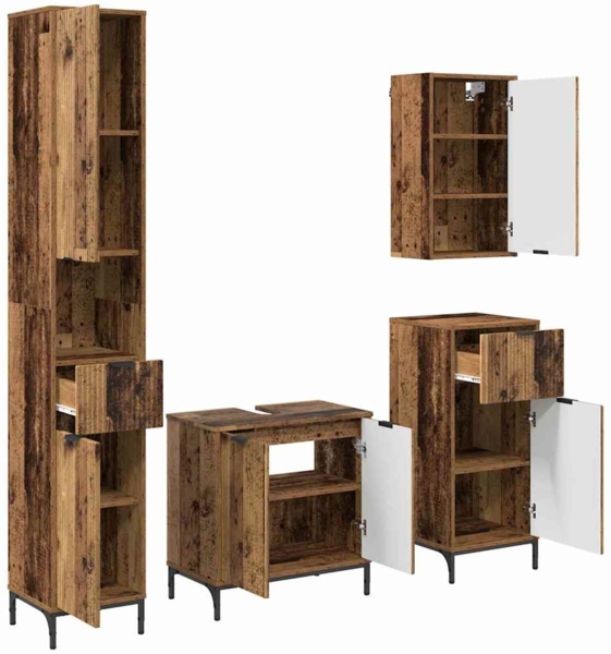 vidaXL Badezimmermöbel-Set Wandmontiert Altholz Holzwerkstoff, Metall 3393121