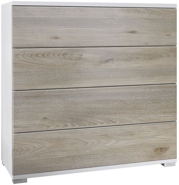 Vladon Kommode Pavos V3 (Sideboard, mit 4 Schubladen), Weiß matt/Eiche Nordic (76 x 76 x 35 cm)