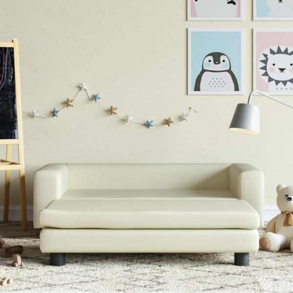 vidaXL Kindersofa mit Hocker Creme 100x50x30 cm Kunstleder 3196415