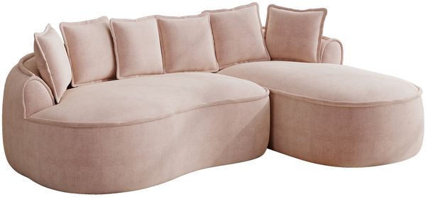 Sofa 67cm×252cm×164cm in L-Form mit Chaiselongue, Sitztiefe ca. 122 cm – rahmenloses Modulsofa aus Chenille in Rosa Bild 7