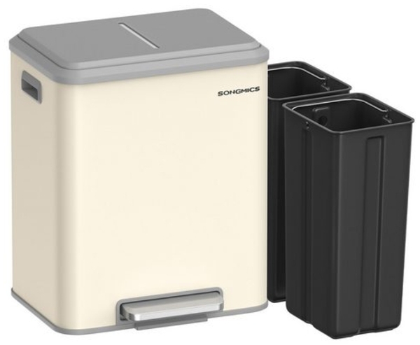 Songmics Mülleimer, Küche, Mülltrennsystem 2x15 L, 2 Fächer für Recycling und Restmüll