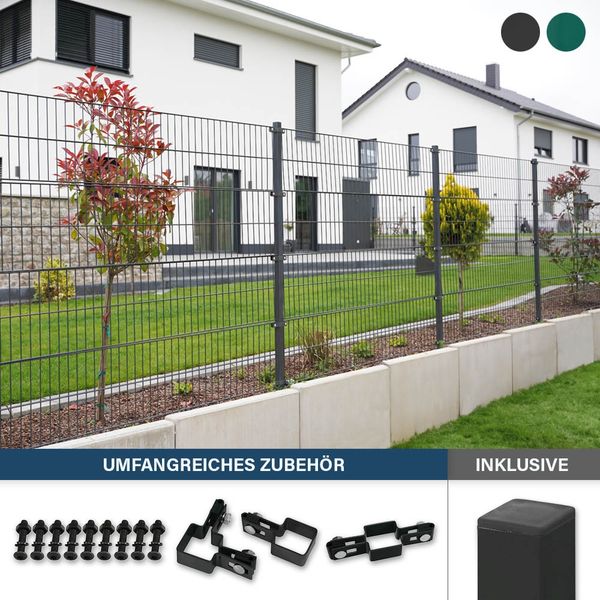 HOME DELUXE Doppelstabmattenzaun inkl. Eckpfosten MORATA Anthrazit / Grün - 120 cm x 10 m 1x Eckpfosten