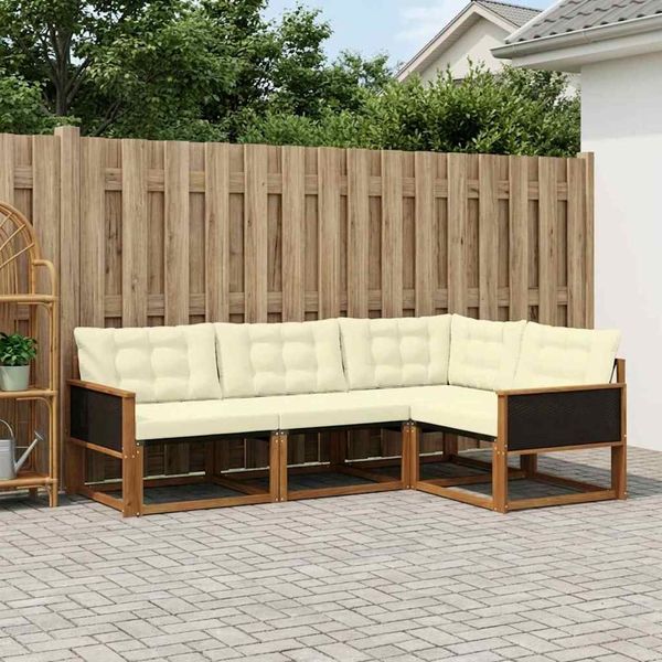 vidaXL Outdoor-Sofagarnitur mit Kissen 4 pcs Natur und Creme 3381382
