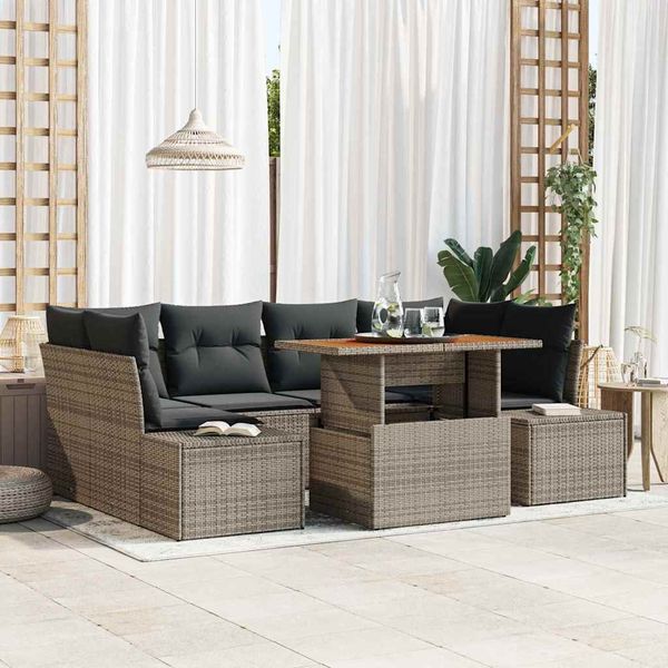 vidaXL Garten Essgruppe mit Kissen 7 pcs Grau und Braun 3349915
