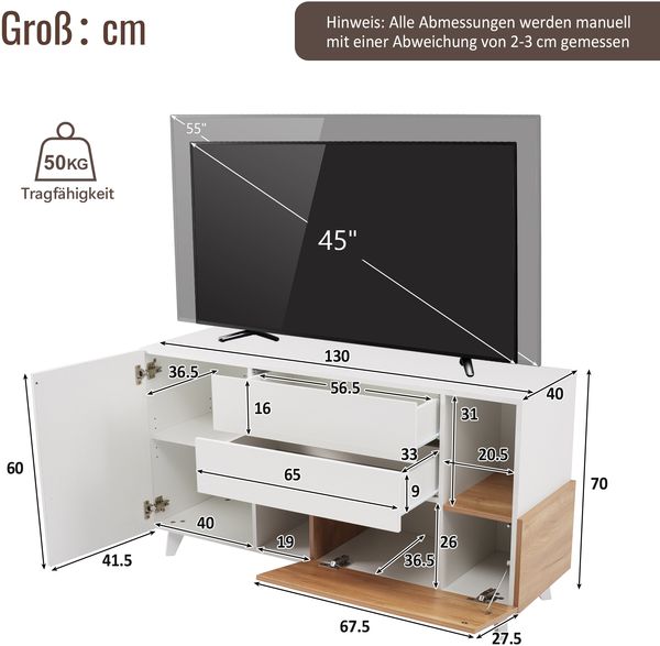 Merax Hochglänzendes weißes original holzfarbenes Sideboard mit Stauraum, Ess-Sideboard mit Stauraum, moderner Wohnzimmerschrank Bild 4