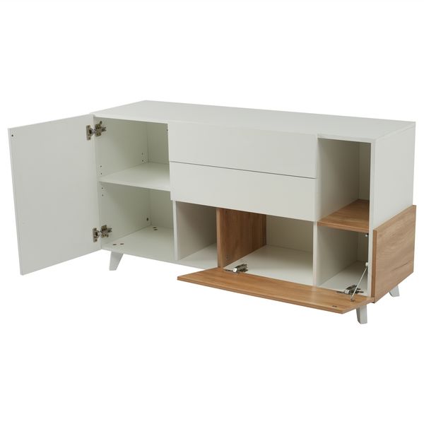 Merax Hochglänzendes weißes original holzfarbenes Sideboard mit Stauraum, Ess-Sideboard mit Stauraum, moderner Wohnzimmerschrank Bild 8